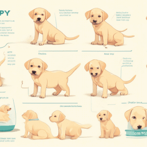 A helpful checklist infographic on how to care for a Labrador puppy, with illustrations of a cute labrador puppy.